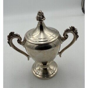 Vintage Sugar Bowl With Lid Ornate Handles Silver-plated.